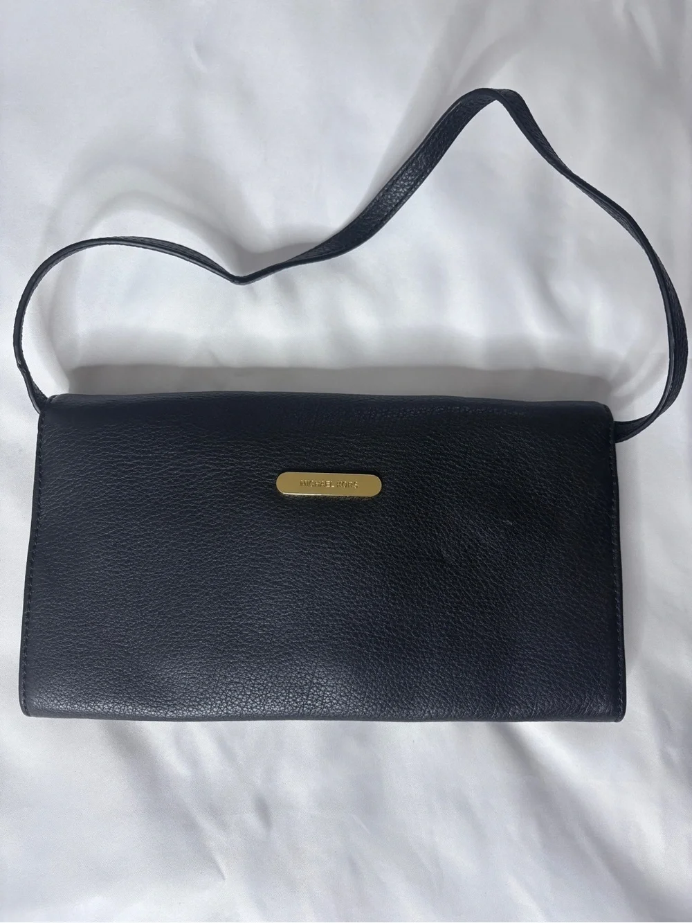 Michael Kors Black Leather Clutch with Gold Ring Accent - Picture 3 of 4